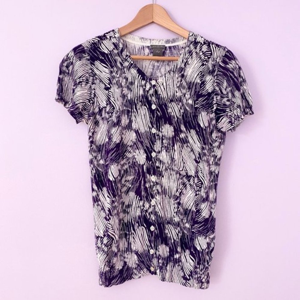Ann Taylor Purple Button Down Sweater Top Size S